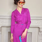 70s Diane Von Furstenberg Dress in Purple Silk w/Blue Trim & Matching Sash Belt / M