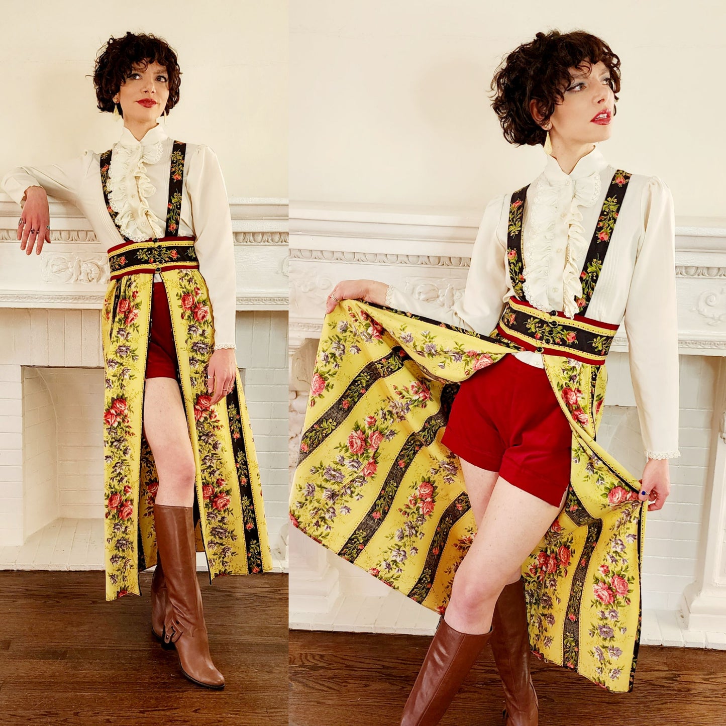 1970s Boho Ensemble of Shirt, Hot Pants-Shorts and Split Front Skirt by New Dimension/S