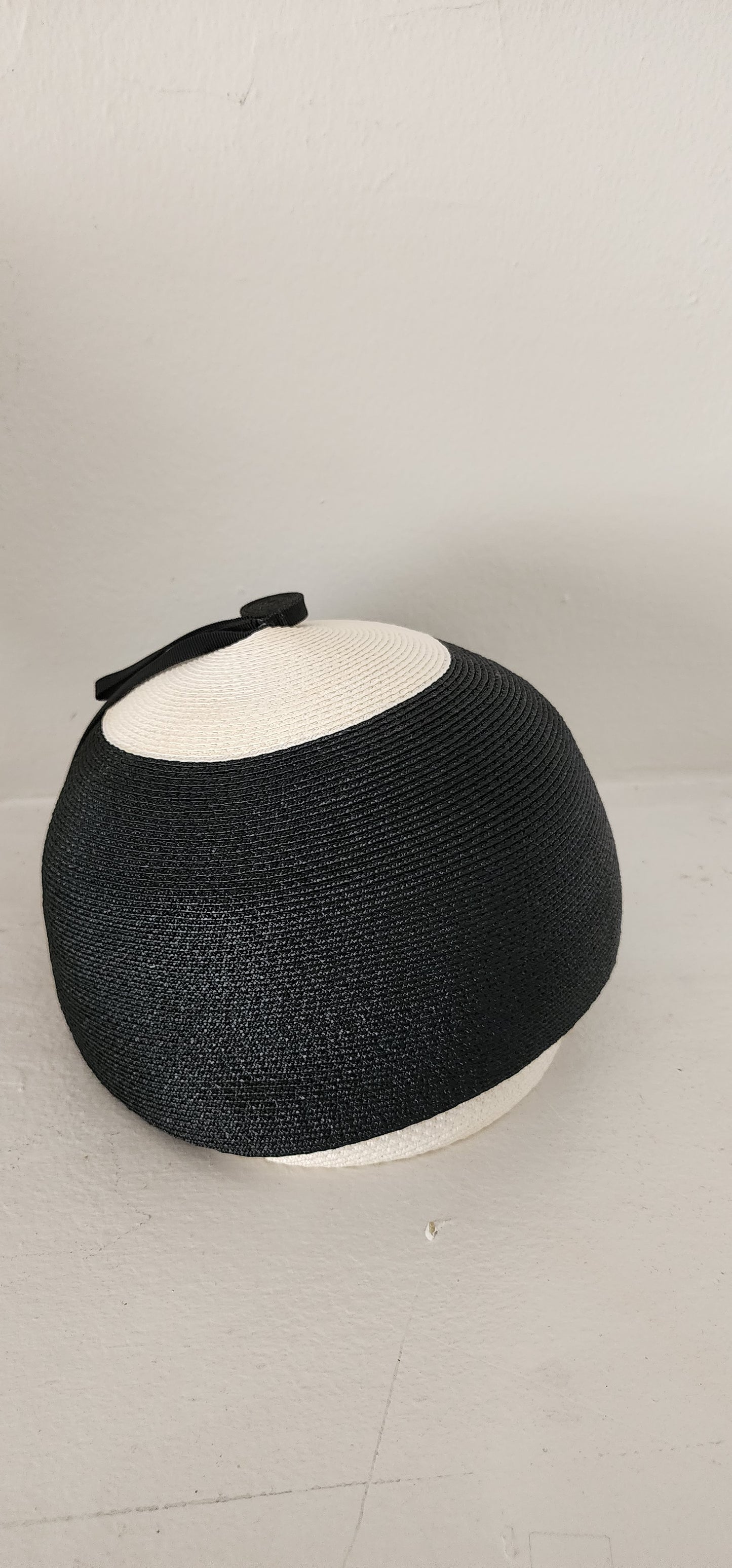 60s Mod Hat in Black & White Straw Domed Cloche by Doree of New York