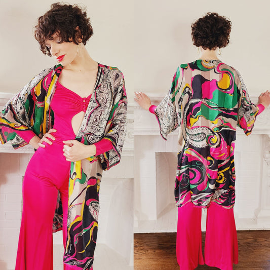 Colorful Silk Print Duster / Psychedelic Robe by Christian Fischbacher  Christian Fischbacher / One Size