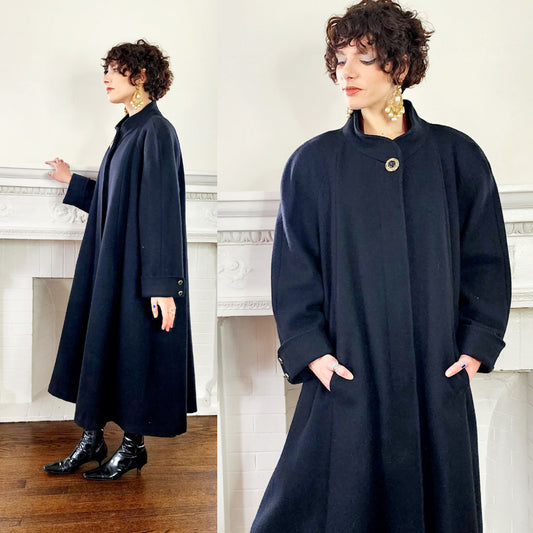 80s Black Wool Swing Coat by Worthington Woman Plus Size XXL