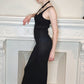 90s Black Knit Evening Dress with Spaghetti Straps / Minimalist Elegance / S