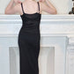 90s Black Knit Evening Dress with Spaghetti Straps / Minimalist Elegance / S