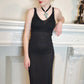 90s Black Knit Evening Dress with Spaghetti Straps / Minimalist Elegance / S