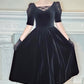 80s Black Velvet Party Dress by Laura Ashley w./ Short Puffed Sleeves / XS