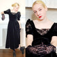 80s Black Velvet Party Dress by Laura Ashley w./ Short Puffed Sleeves / XS