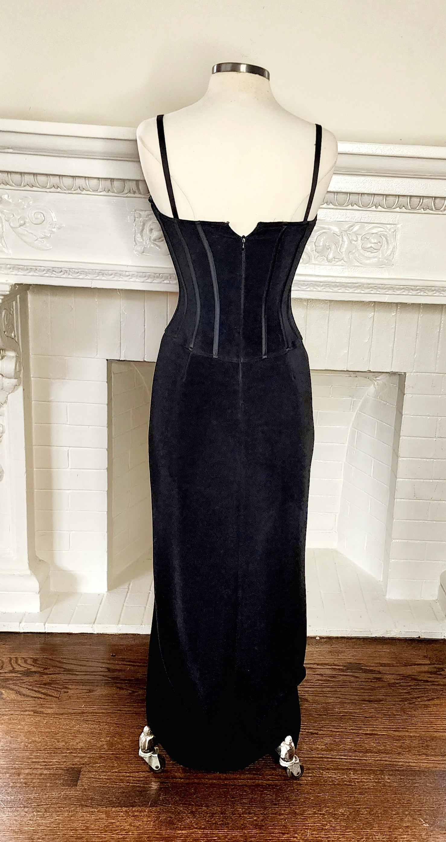 90s Black Evening Dress Striped Bustier by Betsy & Adam / Small RareJule Vintage 90s Black Evening Dress Striped Bustier by Betsy & Adam / Small RareJule Vintage