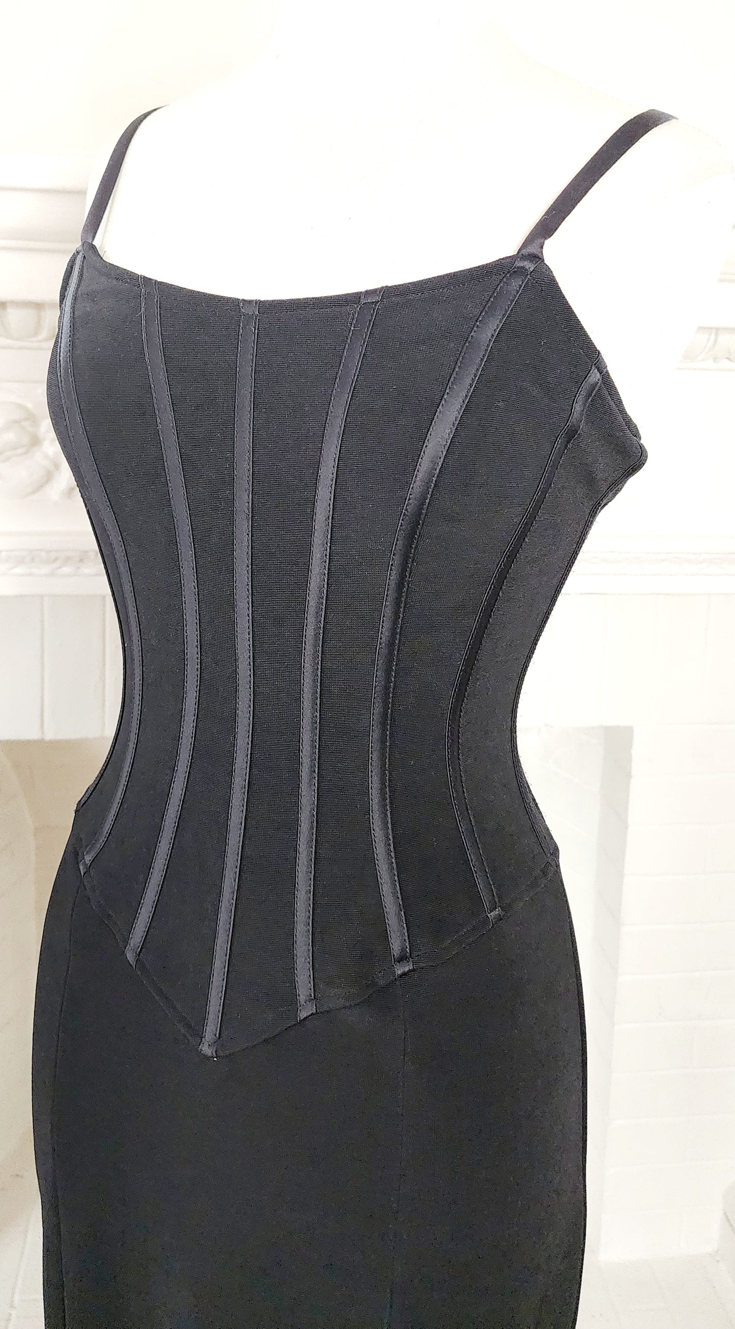 90s Black Evening Dress Striped Bustier by Betsy & Adam / Small