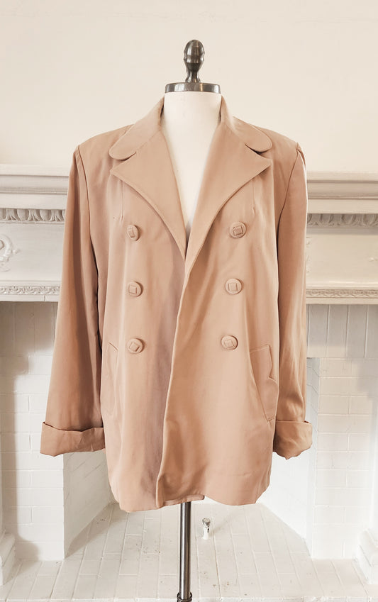 40s Beige Wool Swing Style Jacket with Decorative Buttons / An  American Original / AS IS