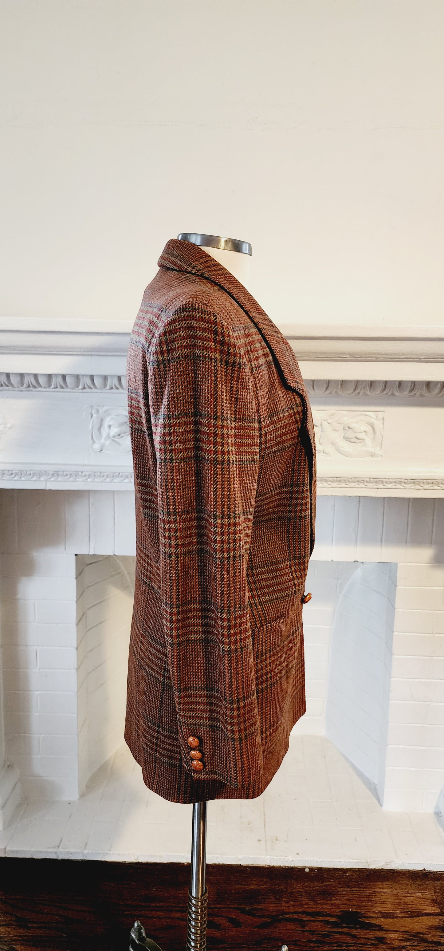 80s Wool Plaid Blazer in Brown Tones by Field Manor S/M