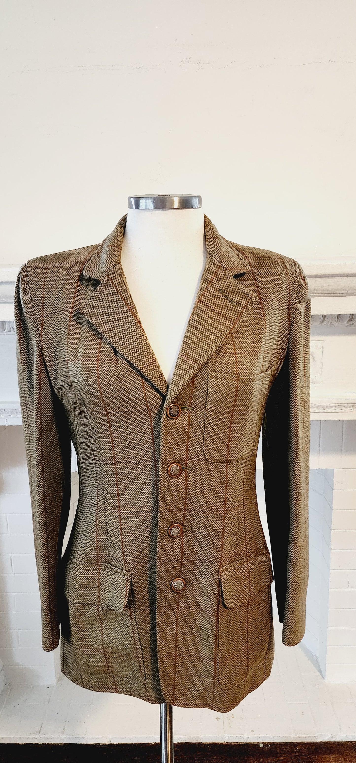 80s Brown Plaid Wool Blazer by Country Shop  / S M