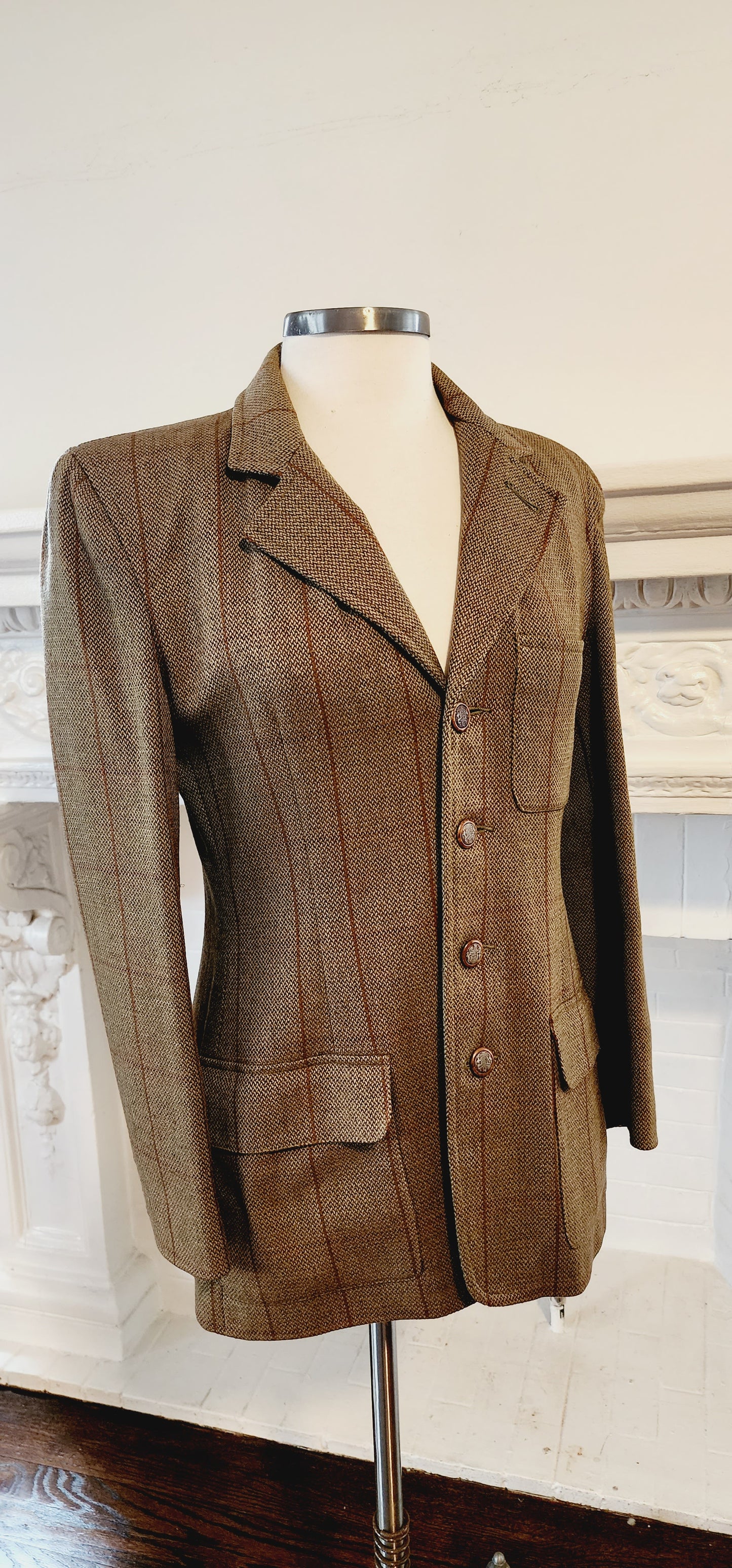 80s Brown Plaid Wool Blazer by Country Shop  / S M