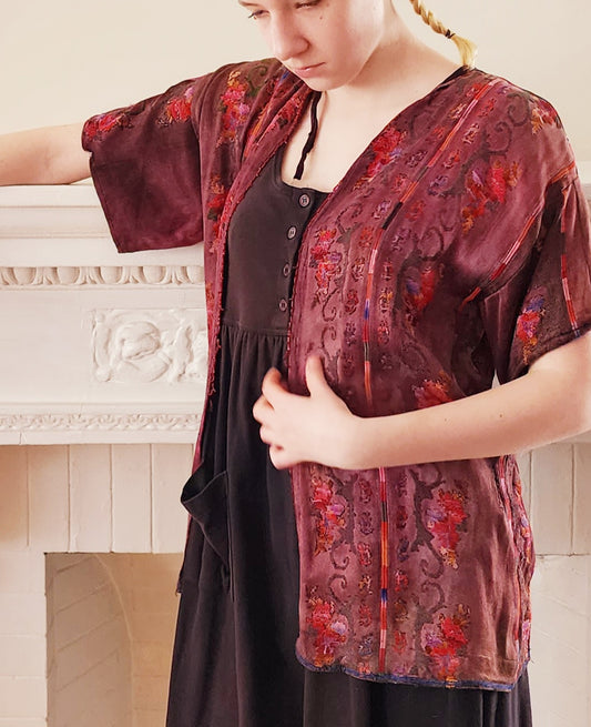 Vintage Purple Mauve Cotton Jacket w/Embroidery & Beading in Ethnic Traditional Style / M