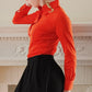 70s Orange Red Long Sleeved Shirt XS w/Large Pointy Collar, By Alexander's
