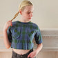 60s Cotton Crop Top in Blue Plaid w/Back Button Closure & Short Sleeves / M