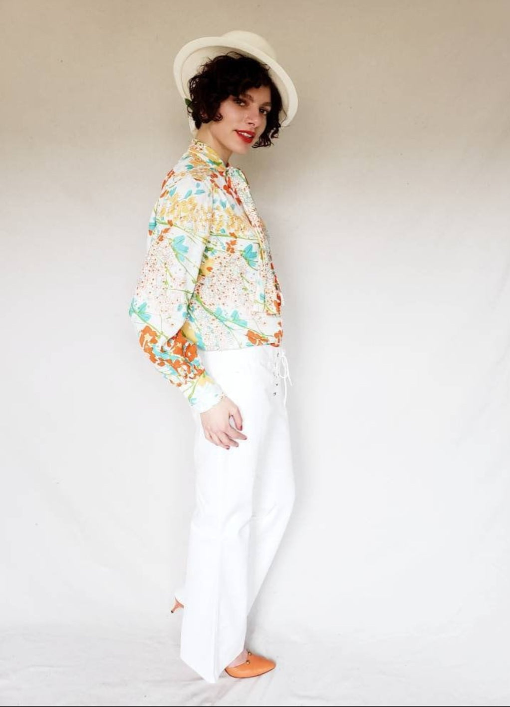 1970s White Denim Pants Corset Lace Bell-Bottoms by Action Man