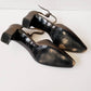1990s Yves Saint Laurent Metallic Mary Jane Shoes Platinum Bronze / 90s Designer YSL Pointy Toe Ankle Strap Shoes / 6.5
