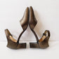 1990s Yves Saint Laurent Metallic Mary Jane Shoes Platinum Bronze / 90s Designer YSL Pointy Toe Ankle Strap Shoes / 6.5