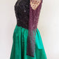 1980s Bill Blass Party Dress Black Sequins Dotted Lace Green Satin / 80s Mod Glam Designer Long Sleeved Dress / M / Clemence