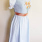 1960s Blue Peasant Dress Girls Teen Chinese Rose Brand / 60s Short Puffed Sleeves Dress Embroidery Smocking Cottagecore / S / June