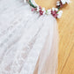1970s Bridal Wreath and White Lace Veil Headpiece / 70s Boho Fairy Woodlands Floral Crown with White Tulle / Loula