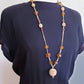 1970s Carved Bone Amber Glass Bead Necklace