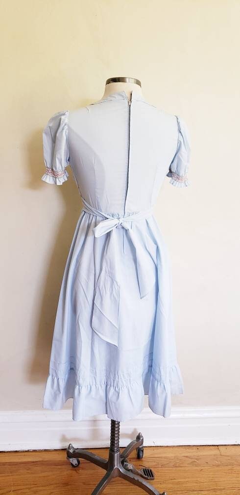 1960s Blue Peasant Dress Girls Teen Chinese Rose Brand / 60s Short Puffed Sleeves Dress Embroidery Smocking Cottagecore / S / June 1960s Blue Peasant Dress Girls Teen Chinese Rose Brand / 60s Short Puffed Sleeves Dress Embroidery Smocking Cottagecore / S / June