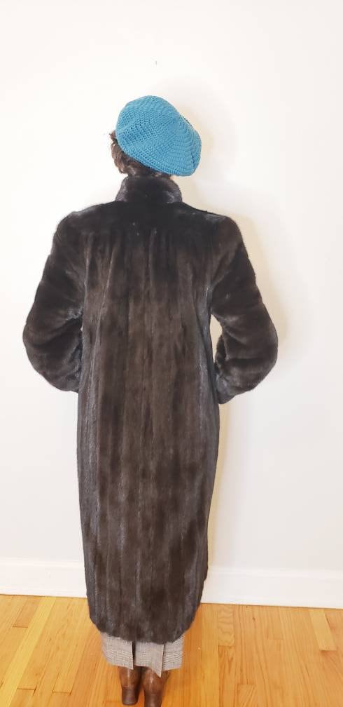 1980s Ranch Mink Fur Coat by Hana K Brown Long