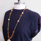 1970s Carved Bone Amber Glass Bead Necklace