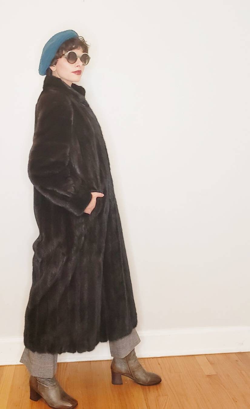 1980s Ranch Mink Fur Coat by Hana K Brown Long