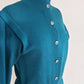 1980s Blue St John Knit Dress Long Sleeves / 80s Designer Button Down Aquamarine Knit Dress Gold Buttons Elastic Waist / M / Veronique