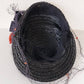1940s Black Straw Hat Velvet Red Navy Blue Ribbon & Veil / 40s Summer Spring Cocktail Hat with Bows Netting /Marceline