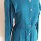 1980s Blue St John Knit Dress Long Sleeves / 80s Designer Button Down Aquamarine Knit Dress Gold Buttons Elastic Waist / M / Veronique