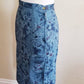 1950s Blue Floral Pattern Skirt / Midcentury Pencil Skirt In Cotton Print / S