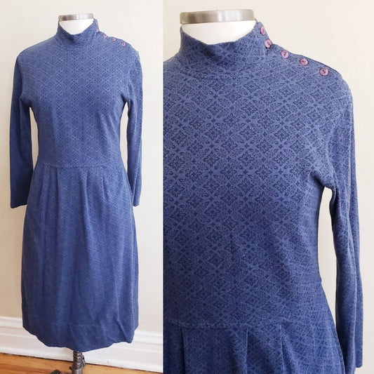 1980s Laura Ashley Blue Print Dress Long Sleeved Cottagecore Prairie