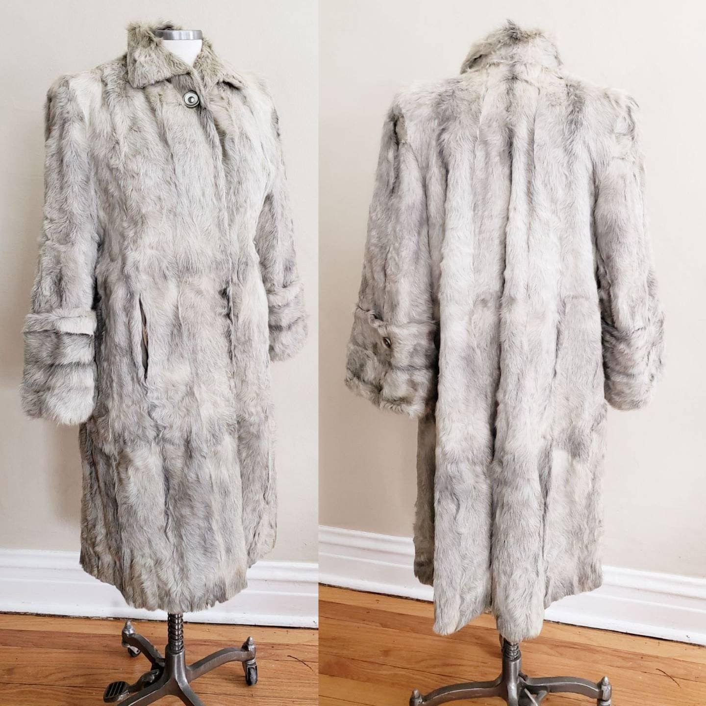 1940s Gray Fur Coat Goat Hair / 40s Goat Fur Button Down Swing Coat Zinman Furs  / M