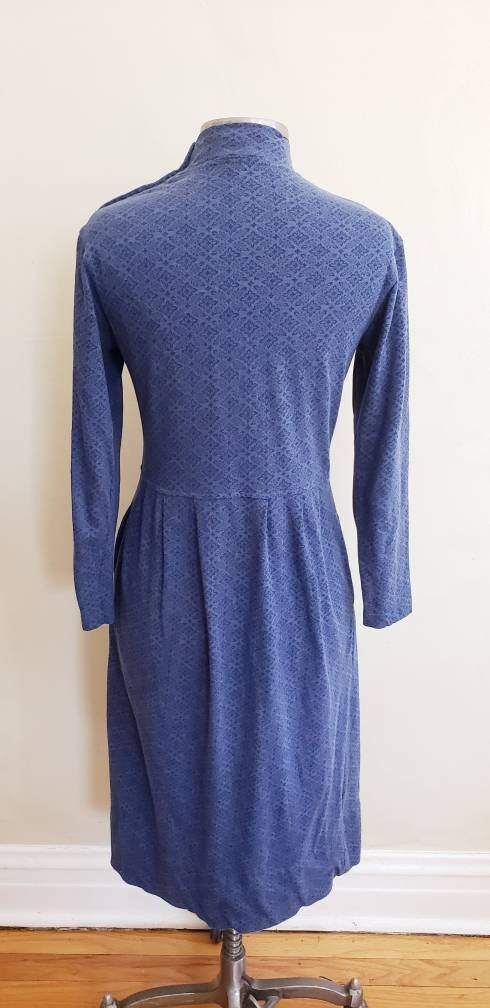 1980s Laura Ashley Blue Print Dress Long Sleeved Cottagecore Prairie