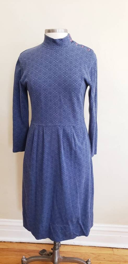1980s Laura Ashley Blue Print Dress Long Sleeved Cottagecore Prairie
