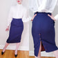 1950s Navy Blue Pencil Skirt Back Button Closure /S