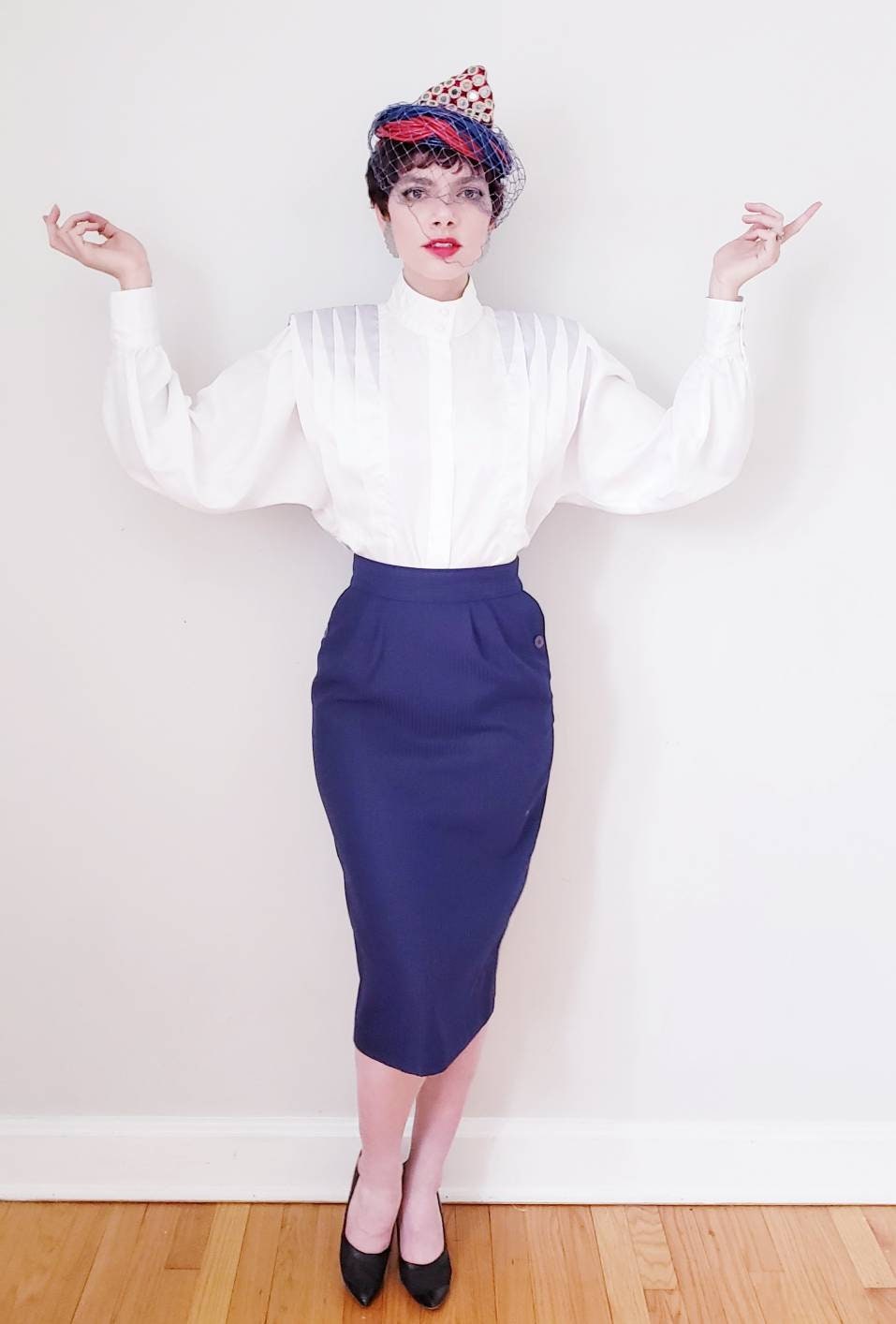 Navy blue pencil outlet skirt 50s