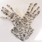 1950s Gloves Sheer Beige Black Floral Embroidery / 50s Ladies Evening Gloves Mid Length Dressy Party Romantic Girly Frilly / Pola