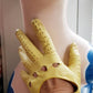 1960s Yellow Leather Kid Gloves Snap Cuff Wrist Closure / 60s Mod European Driving Gloves Perforation US Ladies size 6.5 / Rhoda