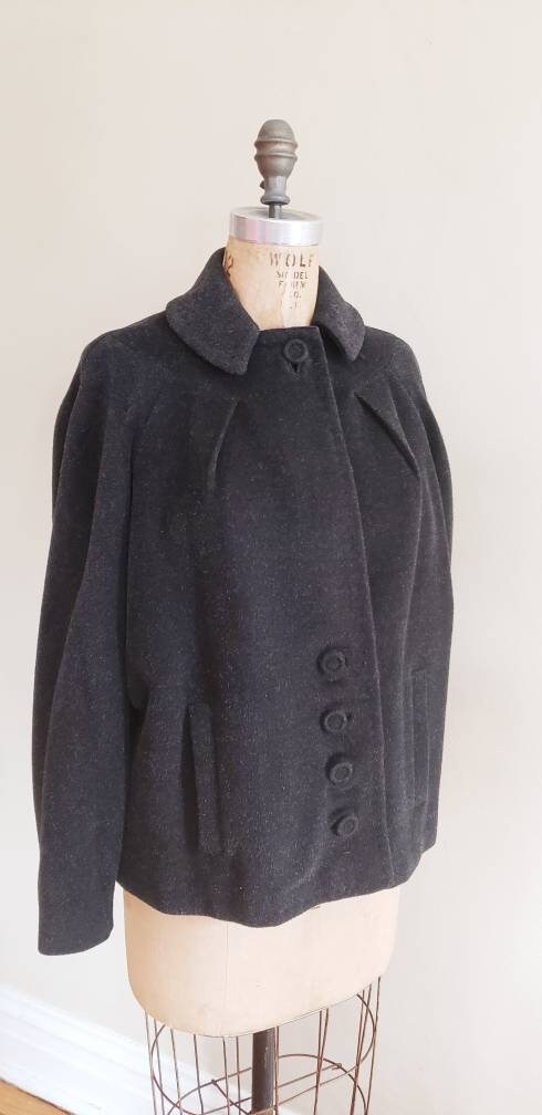 1940s Charcoal Gray Wool Swing Jacket / 40s Button Down Jacket Forstmann Youthmore Original