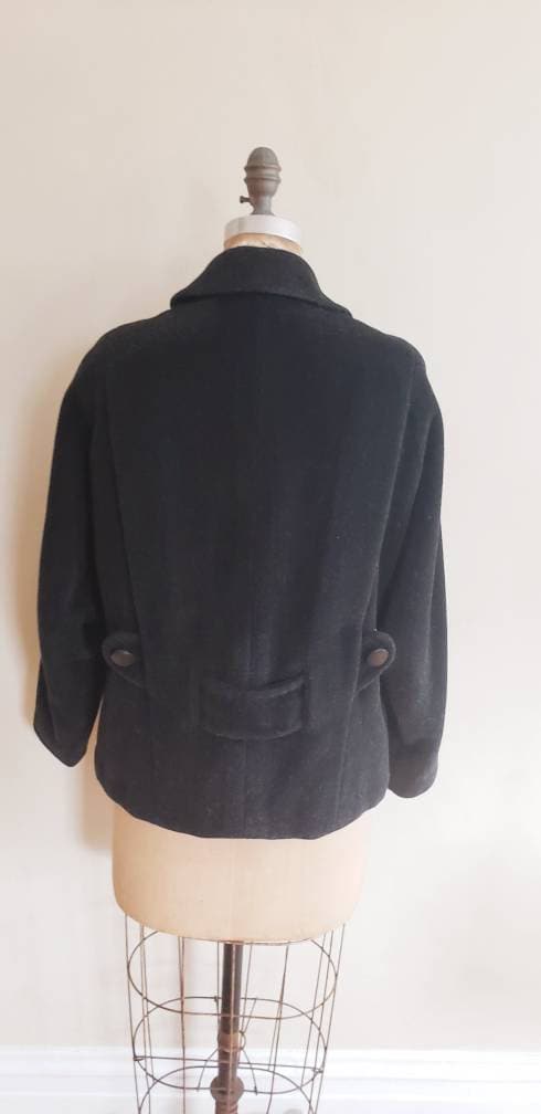 1940s Charcoal Gray Wool Swing Jacket / 40s Button Down Jacket Forstmann Youthmore Original