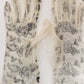 1950s Gloves Sheer Beige Black Floral Embroidery / 50s Ladies Evening Gloves Mid Length Dressy Party Romantic Girly Frilly / Pola