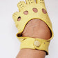 1960s Yellow Leather Kid Gloves Snap Cuff Wrist Closure / 60s Mod European Driving Gloves Perforation US Ladies size 6.5 / Rhoda