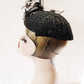 1930s Black Embroidered Cocktail Hat with Asymmetrical Black Feathers / 30s Avant Garde Modernist Evening Hat / Adalene