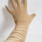 1950s Beige Gloves Ruched Elastic Design / 50s Three Quarters Length Day Gloves Light Tan / Jacqui