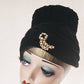 1950s Black Velvet Toque Hat Rhinestone Brooch / 50s Midcentury Modern Tall Evening Party Dressy Cocktail Hat / Desi
