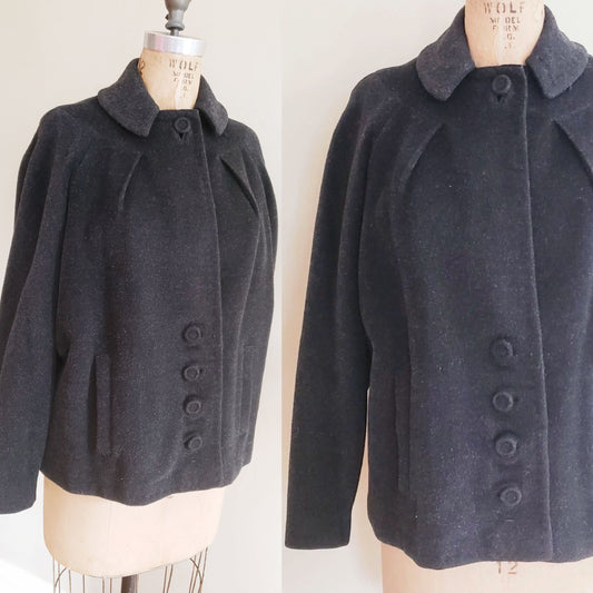 1940s Charcoal Gray Wool Swing Jacket / 40s Button Down Jacket Forstmann Youthmore Original
